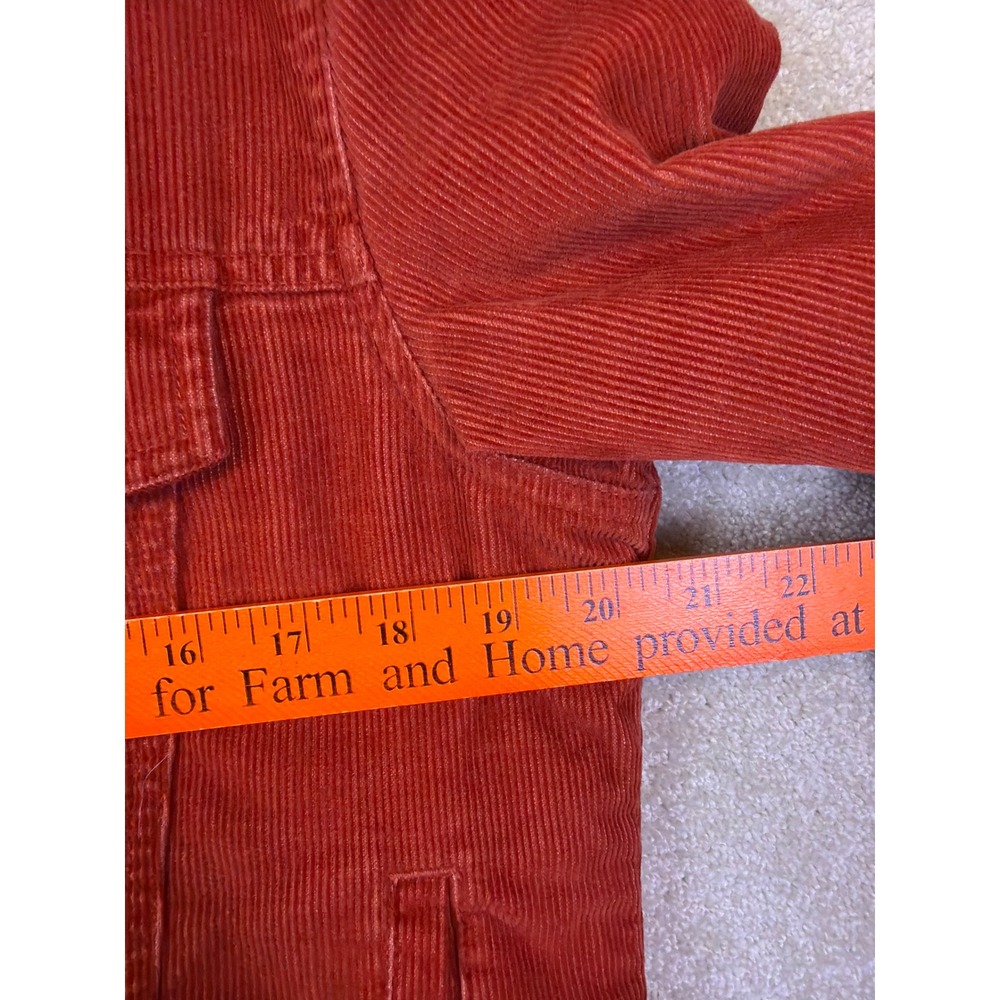 LL Bean Corduroy Trucker Jacket Womens Medium Burnt Orange Sherpa Lined Bomber - Picture 8 of 9